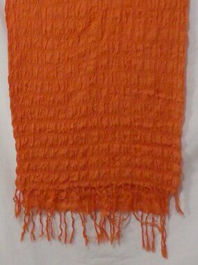 Bright Orange Crinkle Textured Fringe Scarf Wrap